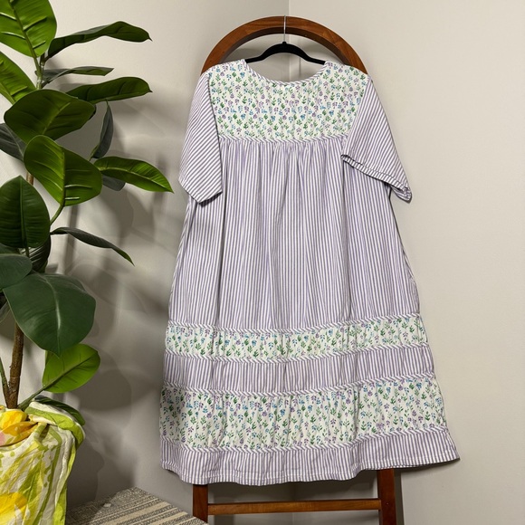 National 2X Floral Purple Stripe Short Sleeve Nightgown Lounge House Dress - Picture 3 of 9